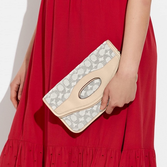 💰SOLD - CA358 - Coach Foldover Cut Out Clutch Crossbody in Signature Jacquard - Picture 15 of 15